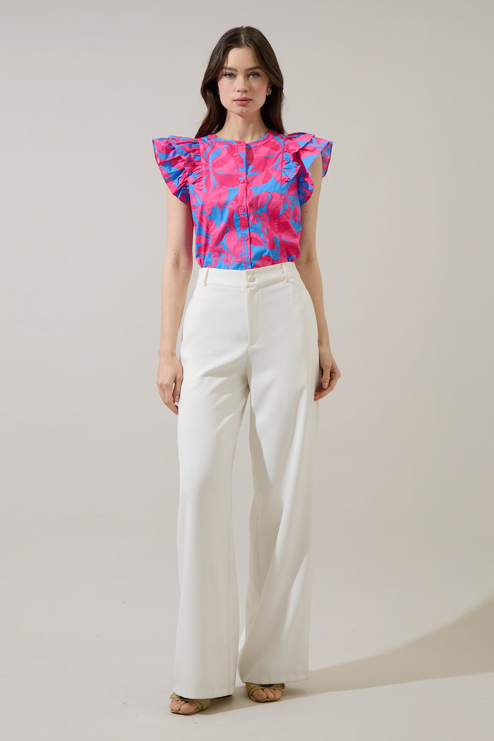 Sammi Button Down Ruffle Top Meira Floral