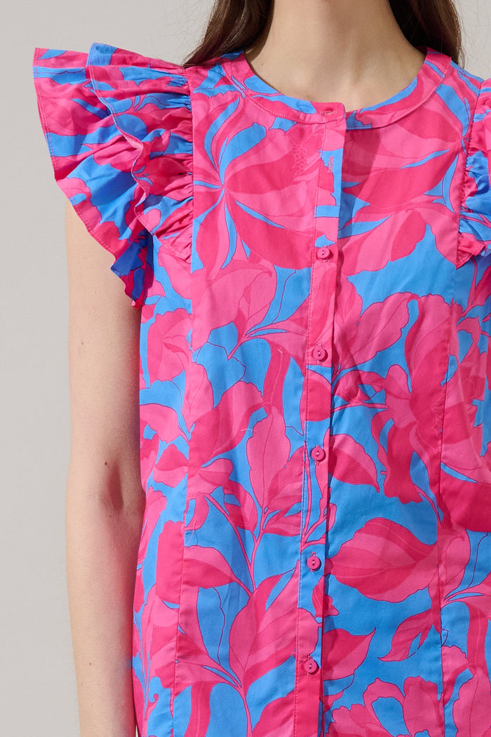 Sammi Button Down Ruffle Top Meira Floral