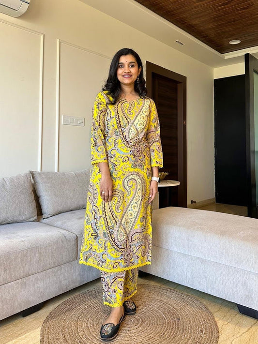 Sayesha Cotton Coord Set- Yellow Paisley