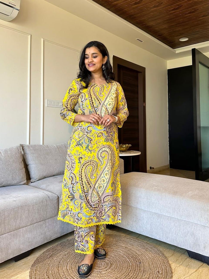 Sayesha Cotton Coord Set- Yellow Paisley