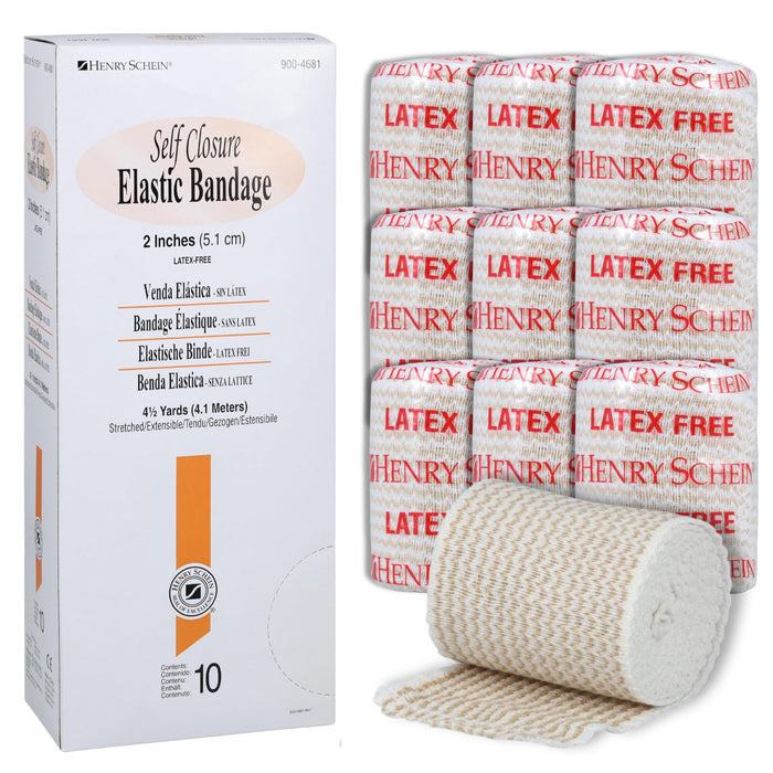Self-Closure Elastic Bandage, Tan, Non-Sterile, Box of 10 – Stretch Bandage with slef Closure, Latex-Free, Comfortable & Reliable Support