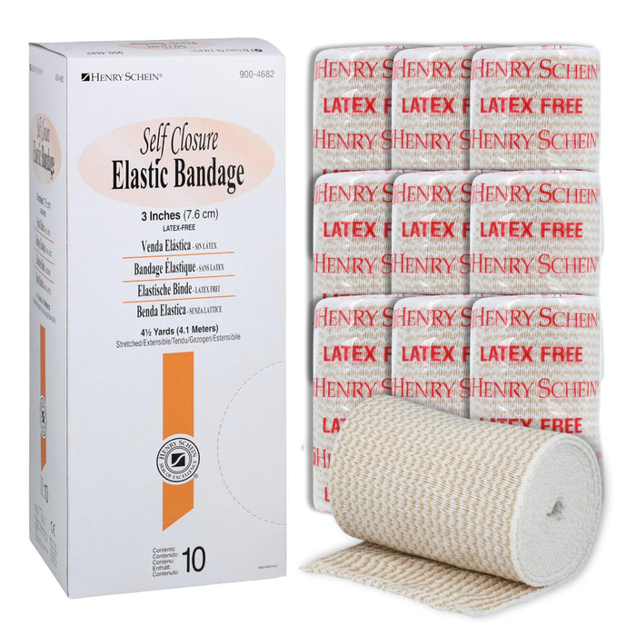 Self-Closure Elastic Bandage, Tan, Non-Sterile, Box of 10 – Stretch Bandage with slef Closure, Latex-Free, Comfortable & Reliable Support