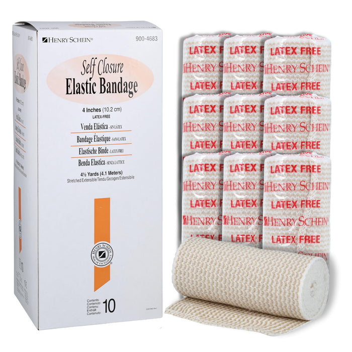Self-Closure Elastic Bandage, Tan, Non-Sterile, Box of 10 – Stretch Bandage with slef Closure, Latex-Free, Comfortable & Reliable Support