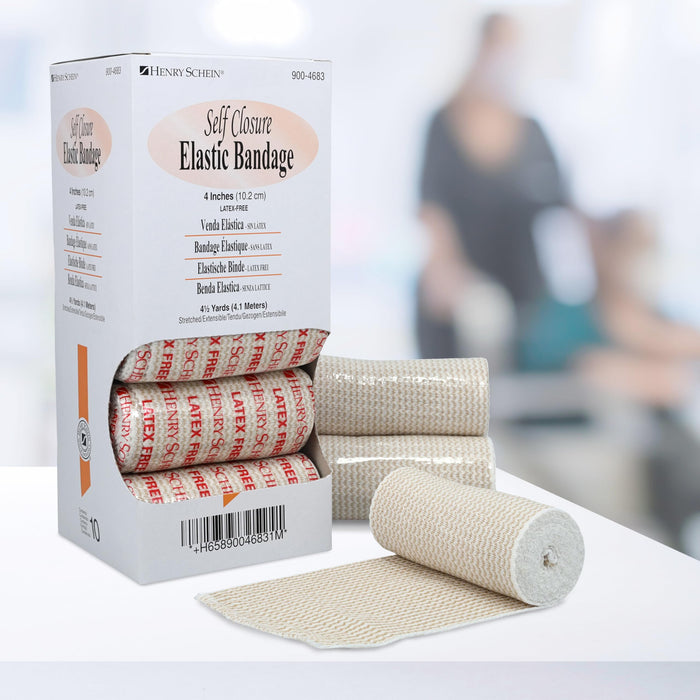 Self-Closure Elastic Bandage, Tan, Non-Sterile, Box of 10 – Stretch Bandage with slef Closure, Latex-Free, Comfortable & Reliable Support