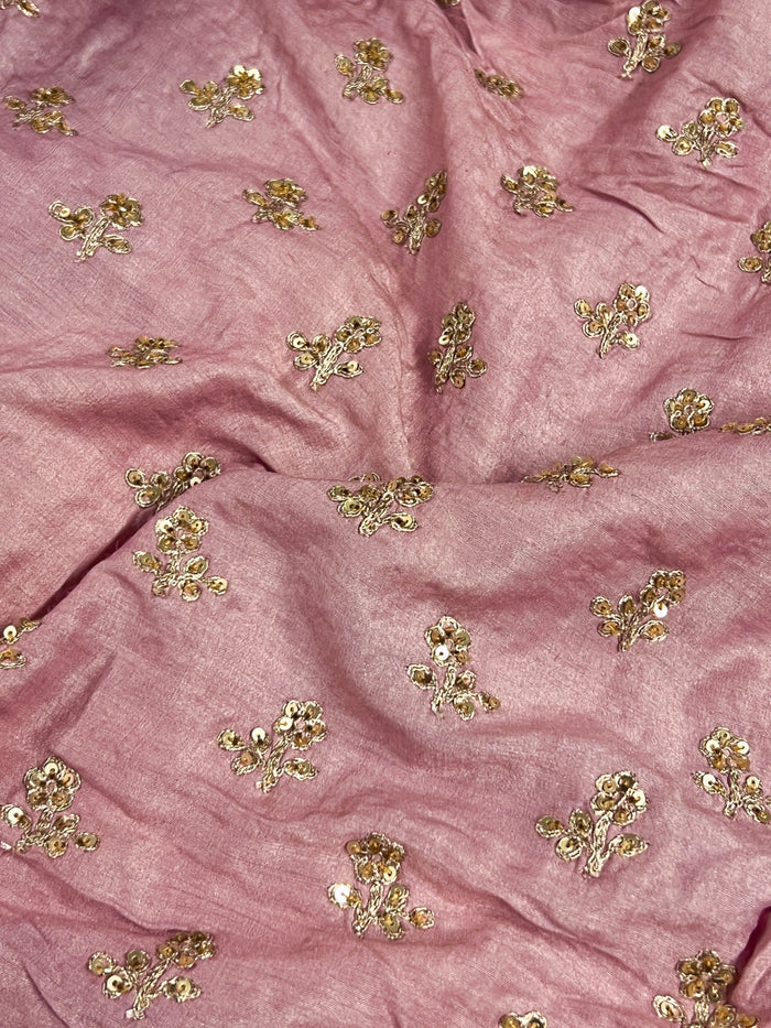 Sequin embroidered tussar fabric