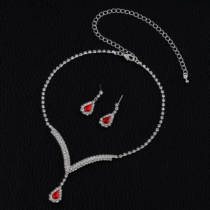 SET613 - Diamond V Drop Pendant Necklace Set