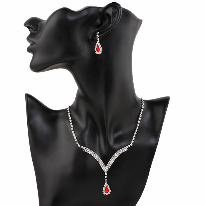 SET613 - Diamond V Drop Pendant Necklace Set