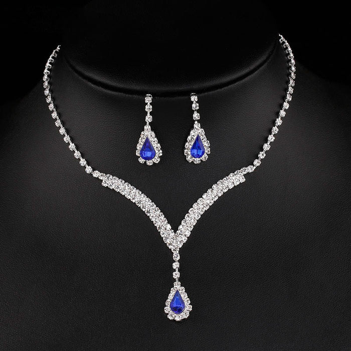 SET614 - Diamond V Drop Pendant Necklace Set