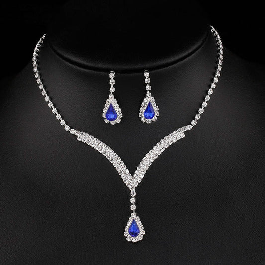 SET614 - Diamond V Drop Pendant Necklace Set