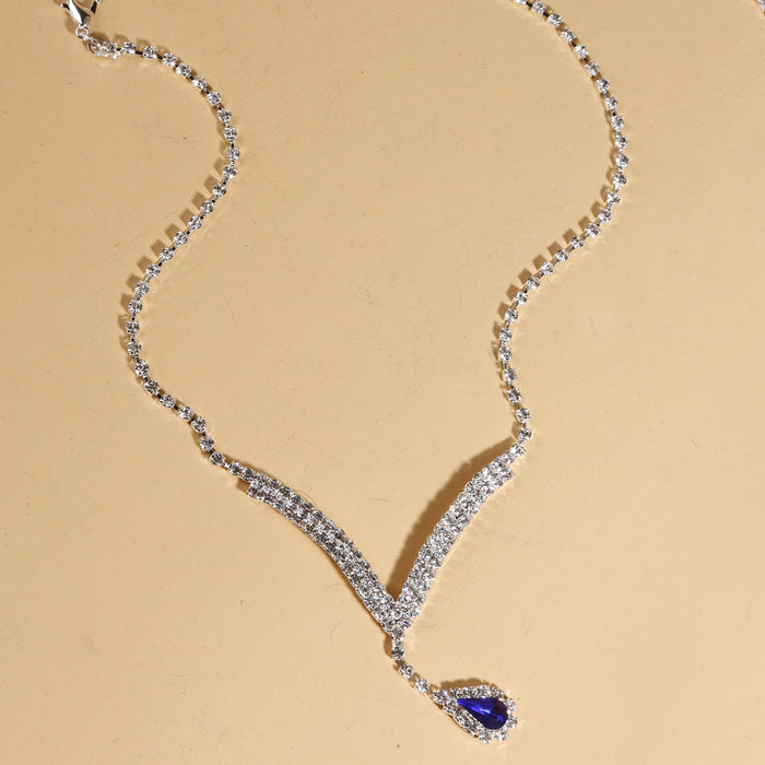 SET614 - Diamond V Drop Pendant Necklace Set