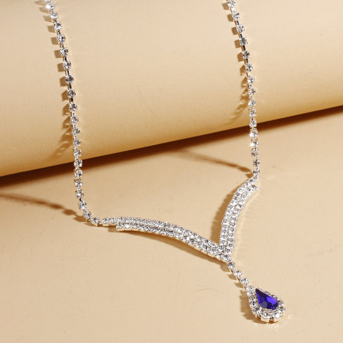SET614 - Diamond V Drop Pendant Necklace Set