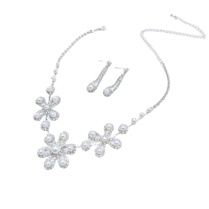 SET624 - Diamond Sunflower Pearl Necklace Set