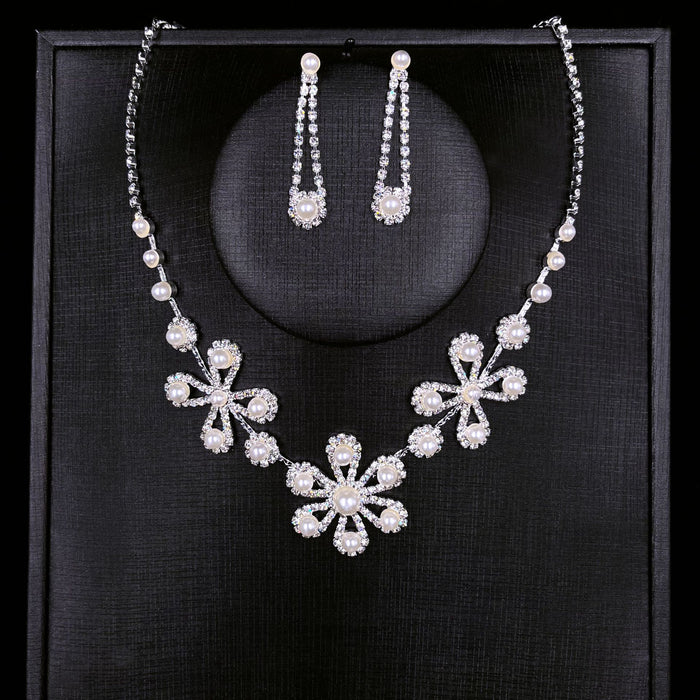 SET624 - Diamond Sunflower Pearl Necklace Set