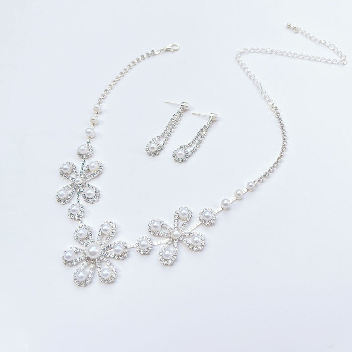 SET624 - Diamond Sunflower Pearl Necklace Set