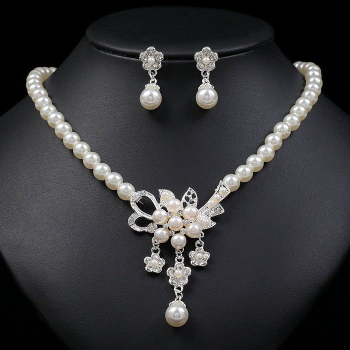 SET647 - Pearl Flower Necklace Earrings Set