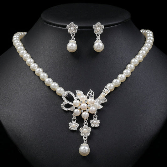 SET647 - Pearl Flower Necklace Earrings Set