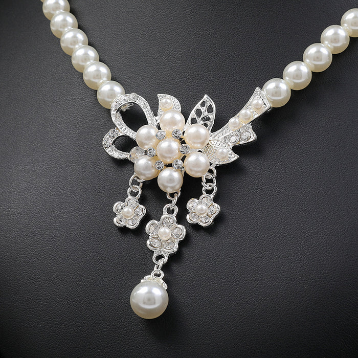 SET647 - Pearl Flower Necklace Earrings Set