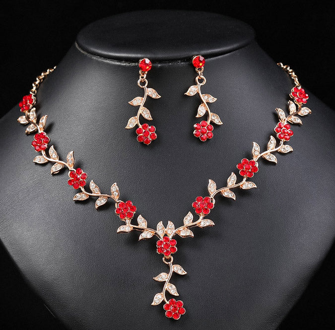 SET653 - Retro inlaid plum Jewellery Set