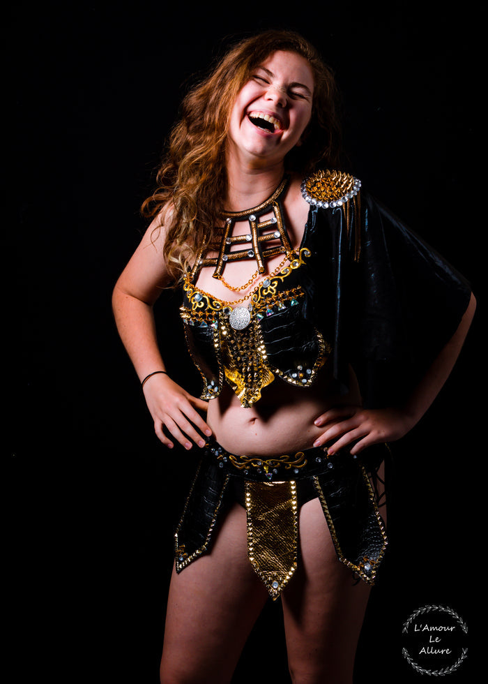 Sexy Leather Black and Gold Warrior Gladiator Viking Costume