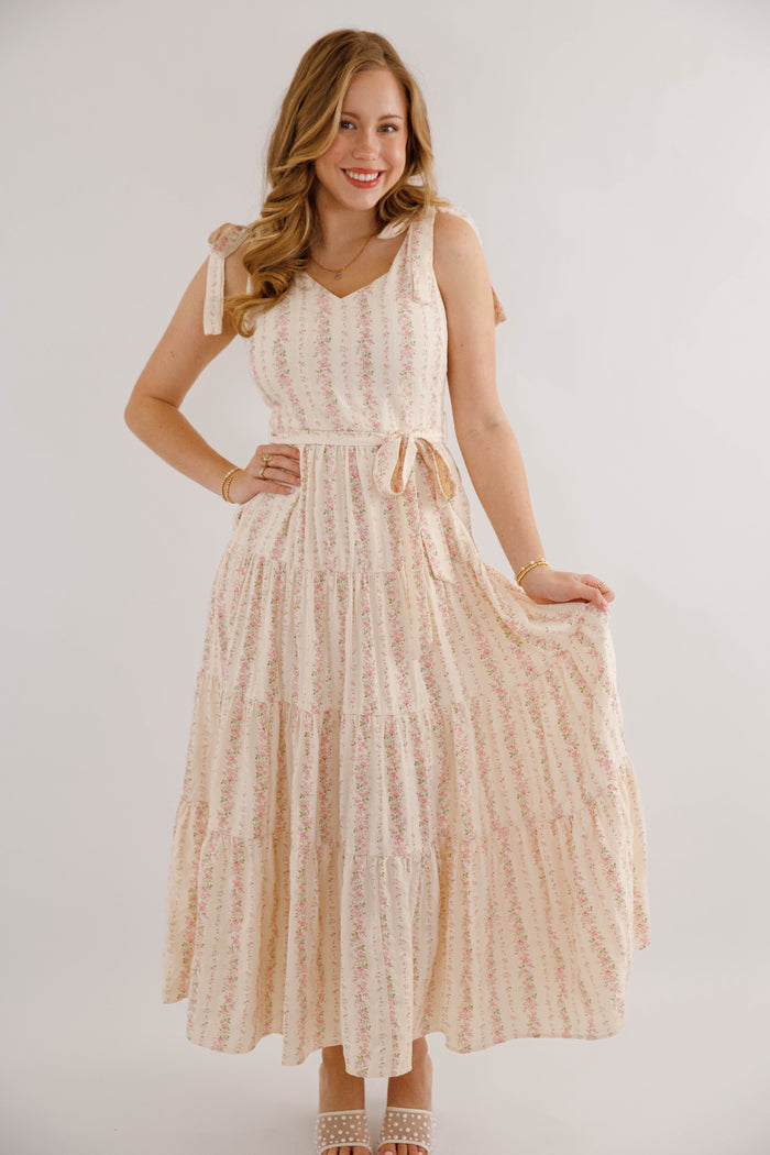 Pink Striped Floral Maxi Dress- Women's Elegant Floral Maxi Dress- Heyson Pink Floral Dress