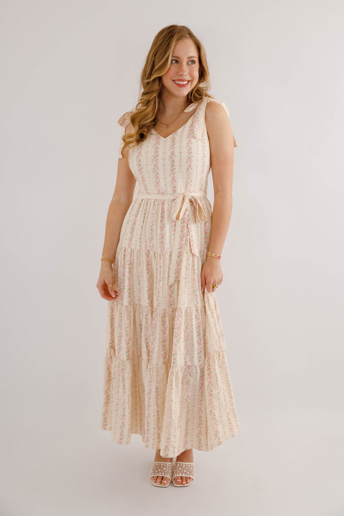 Pink Striped Floral Maxi Dress- Women's Elegant Floral Maxi Dress- Heyson Pink Floral Dress
