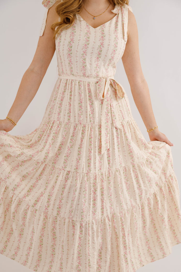 Pink Striped Floral Maxi Dress- Women's Elegant Floral Maxi Dress- Heyson Pink Floral Dress