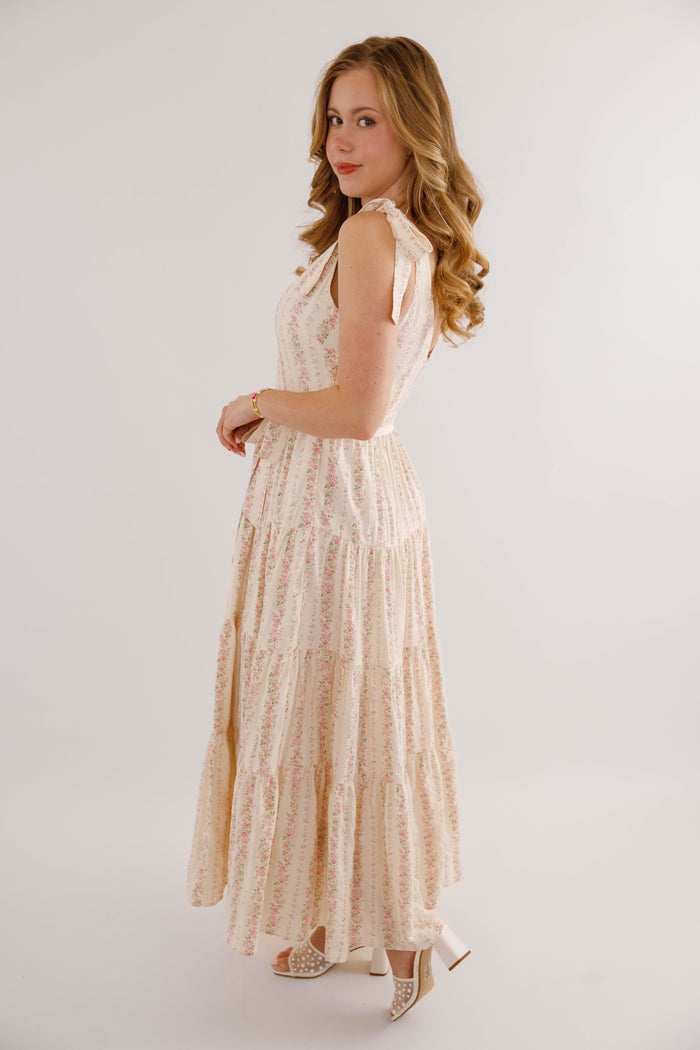 Pink Striped Floral Maxi Dress- Women's Elegant Floral Maxi Dress- Heyson Pink Floral Dress