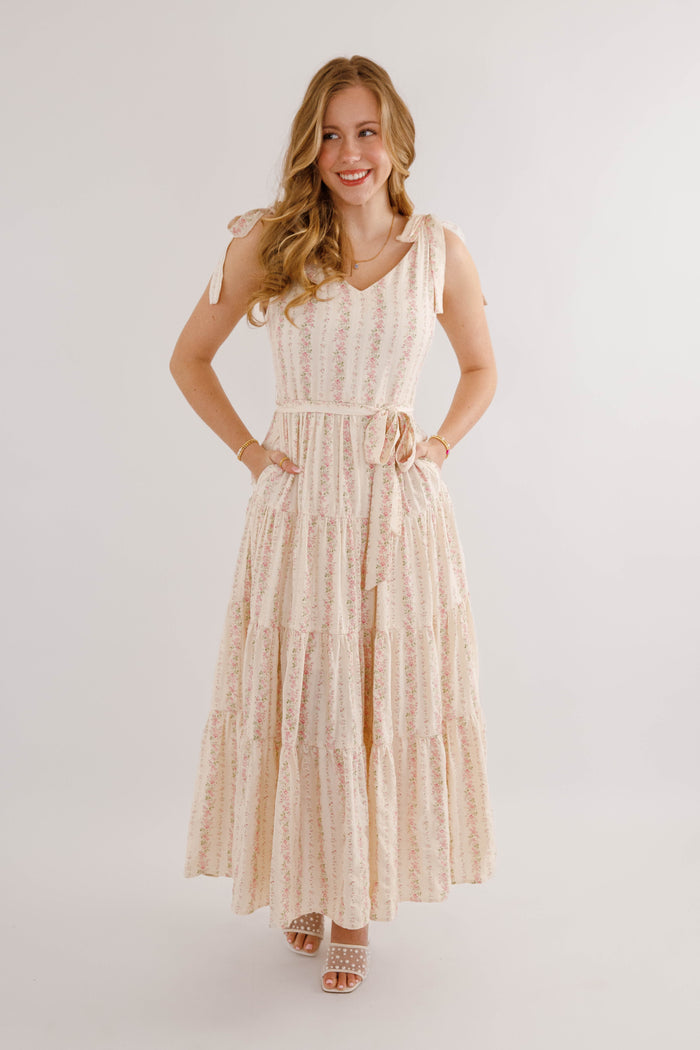 Pink Striped Floral Maxi Dress- Women's Elegant Floral Maxi Dress- Heyson Pink Floral Dress