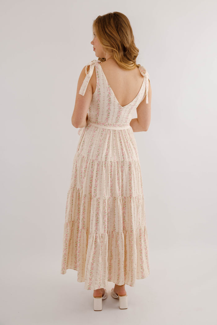 Pink Striped Floral Maxi Dress- Women's Elegant Floral Maxi Dress- Heyson Pink Floral Dress