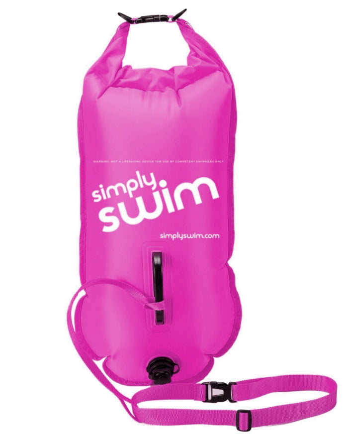 Pink Simply Swim swim safety buoy with 28L dry bag