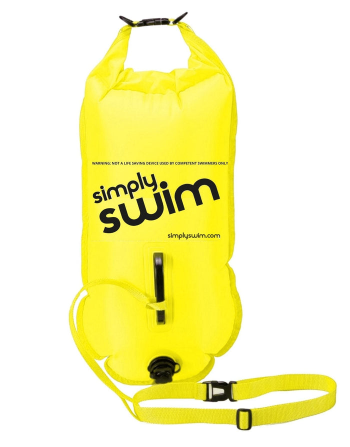 Yellow Simply Swim buoyancy aid with dry bag swim safety buoy