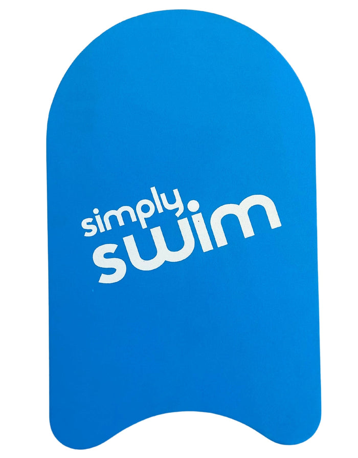 Blue Simply Swim junior kickboard with white text and closed cell EVA float