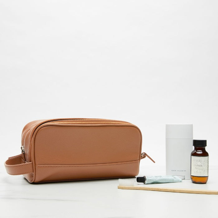 Small Double Zip Toiletry Bag Cognac