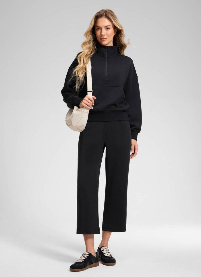 CRZ YOGA Women's SoftAura Casual High Rise Pocket Sweatpant 24" Black