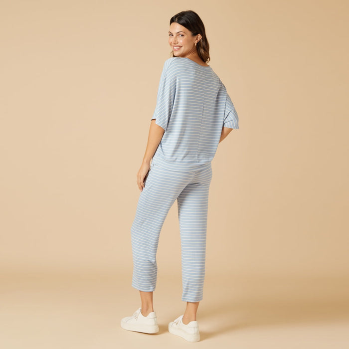 Softies - Sky Blue Striped, Dream Relaxed V-neck with Capri Lounge Set