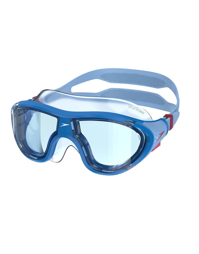 Blue Speedo Biofuse 2.0 junior swim masks with clear lenses and adjustable strap