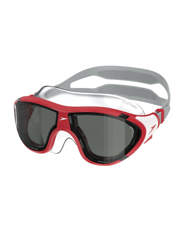 Red and silver Zoggs Phantom Elite junior swim masks with black lenses
