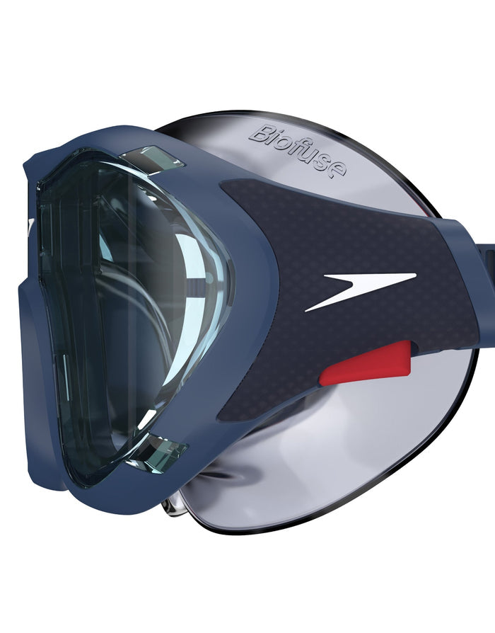Speedo Biofuse 2.0 swim masks with flexible silicone skirt and navy frame