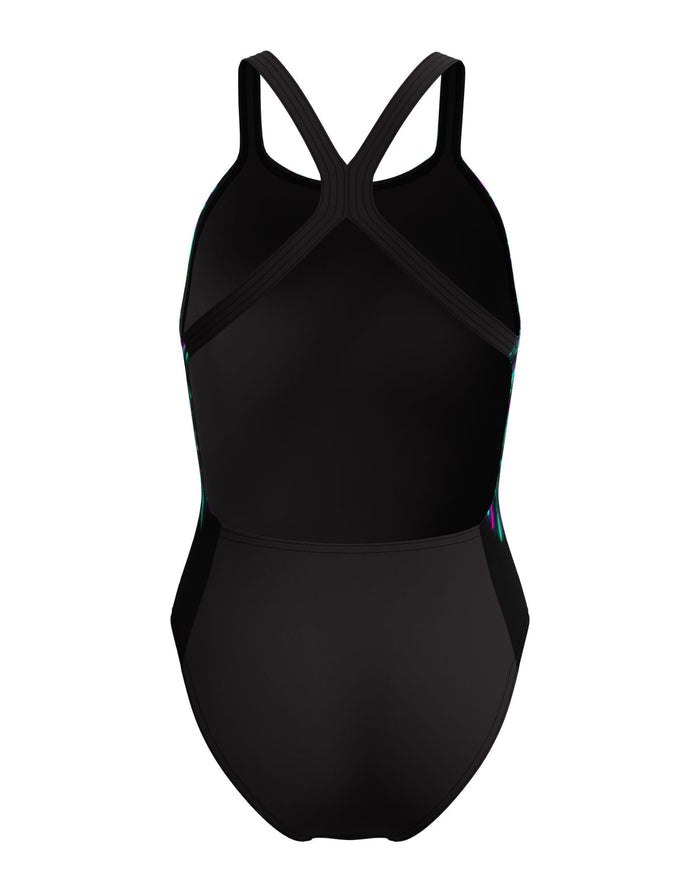 Speedo Club Training Placement Printed Powerback Swimsuit - Black/Green/Pink