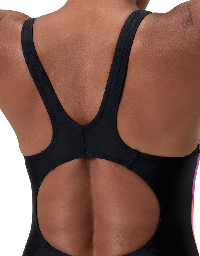 Speedo black athletic tank with cutouts, racerback, Enduraflex fabric