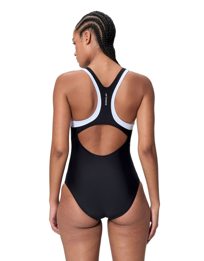 Speedo Colourblock Racerback Swimsuit - Black/White