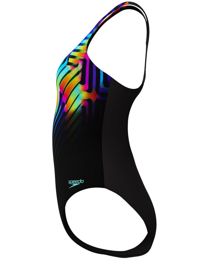 Speedo digital placement medalist swimsuit with rainbow stripes