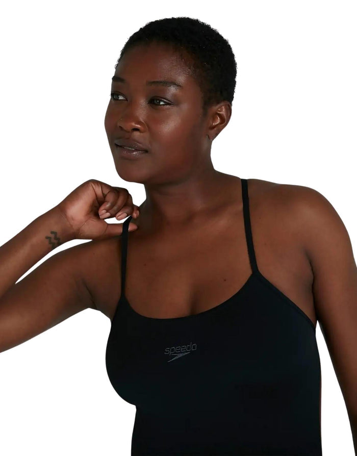 Black Speedo ECO Endurance+ Thinstrap Swimsuit with logo