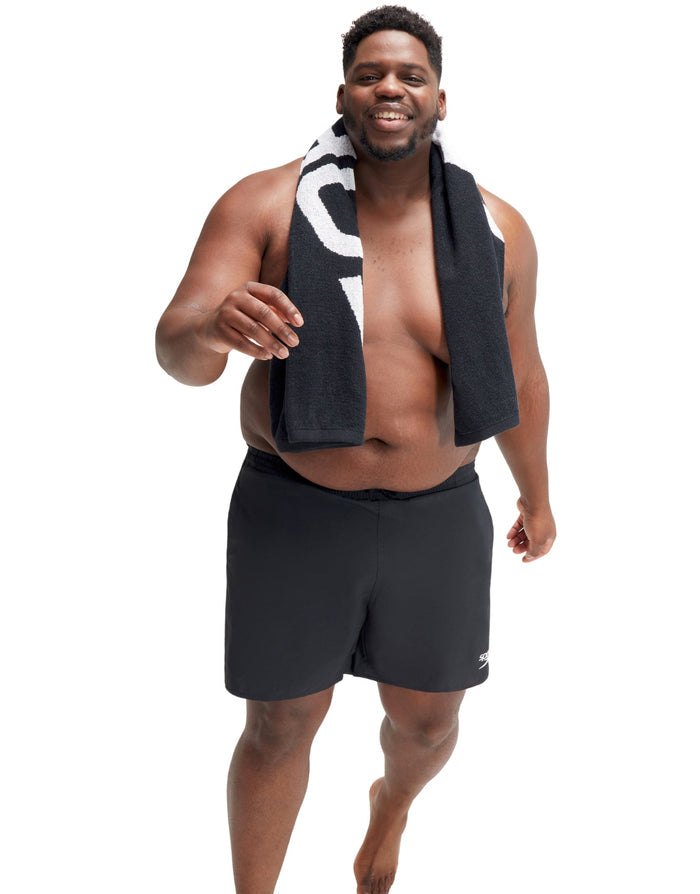 Black Speedo Essentials Plus plus size watershorts with white logo towel