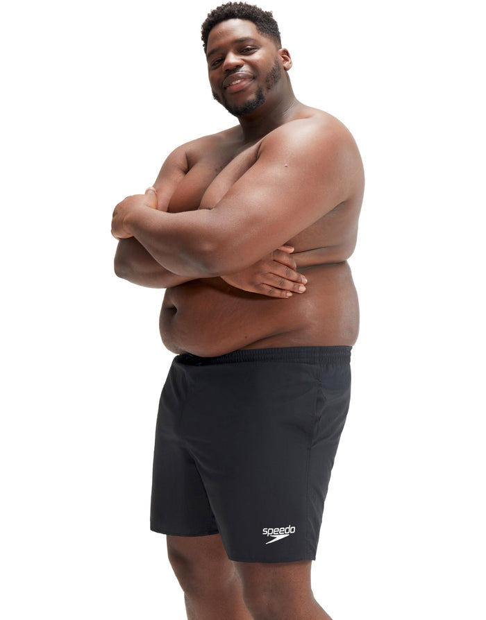 Black plus size Speedo Essentials Plus 16 inch watershorts with white logo