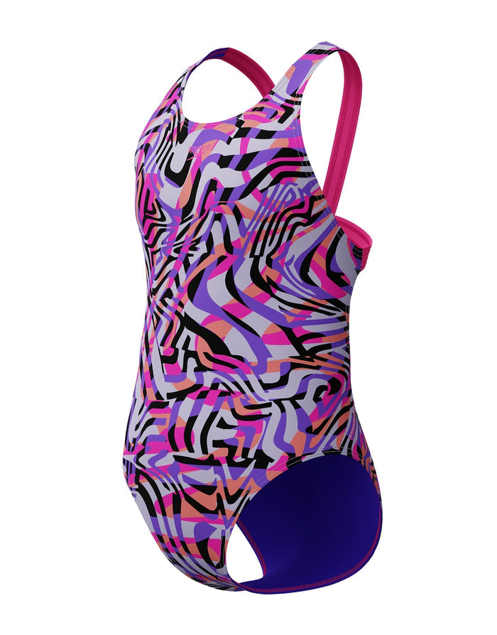 Speedo Girls digital allover leaderback swimsuit in pink purple black