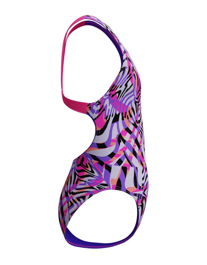 Speedo girls digital allover leaderback swimsuit in pink purple black