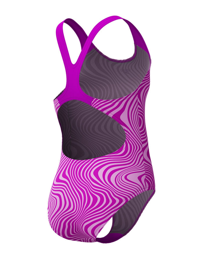 Speedo Girls Digital Allover Splashback Swimsuit in purple gray waves