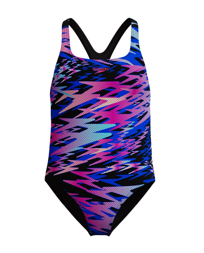 Speedo Girls Hyperboom Print Medalist Swimsuit - Black/Pink