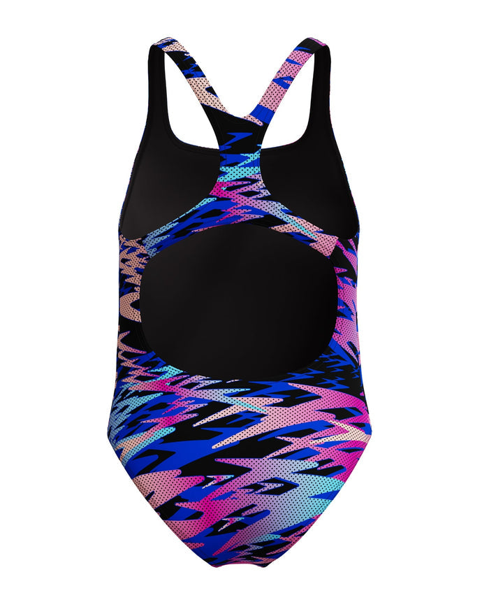 Speedo Girls Hyperboom Print Medalist Swimsuit - Black/Pink
